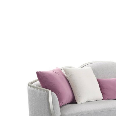 Kasa 94" Beige Linen Sofa with Champagne Wood Trim and Pillows