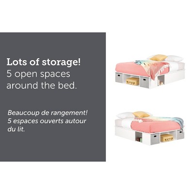 Full White Upholstered Captain's Storage Bed with Drawers