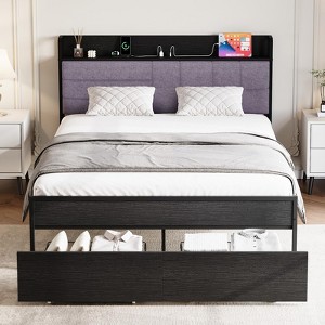 COZONY Upholstered Queen Bed Frame with Storage Drawers, Platform Bed with Headboard for Bedroom - 1 of 4