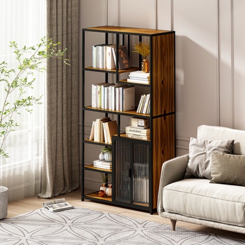 Brown Wood and Black Metal Book Display Rack Shelf, Desktop