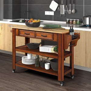 57 Inch Rolling Kitchen Island with Storage, Large Kitchen Cart with Solid OAK Wood Top & 2 Drawers, Kitchen Island Cart On Wheels Wine & Spice Rack - 1 of 4