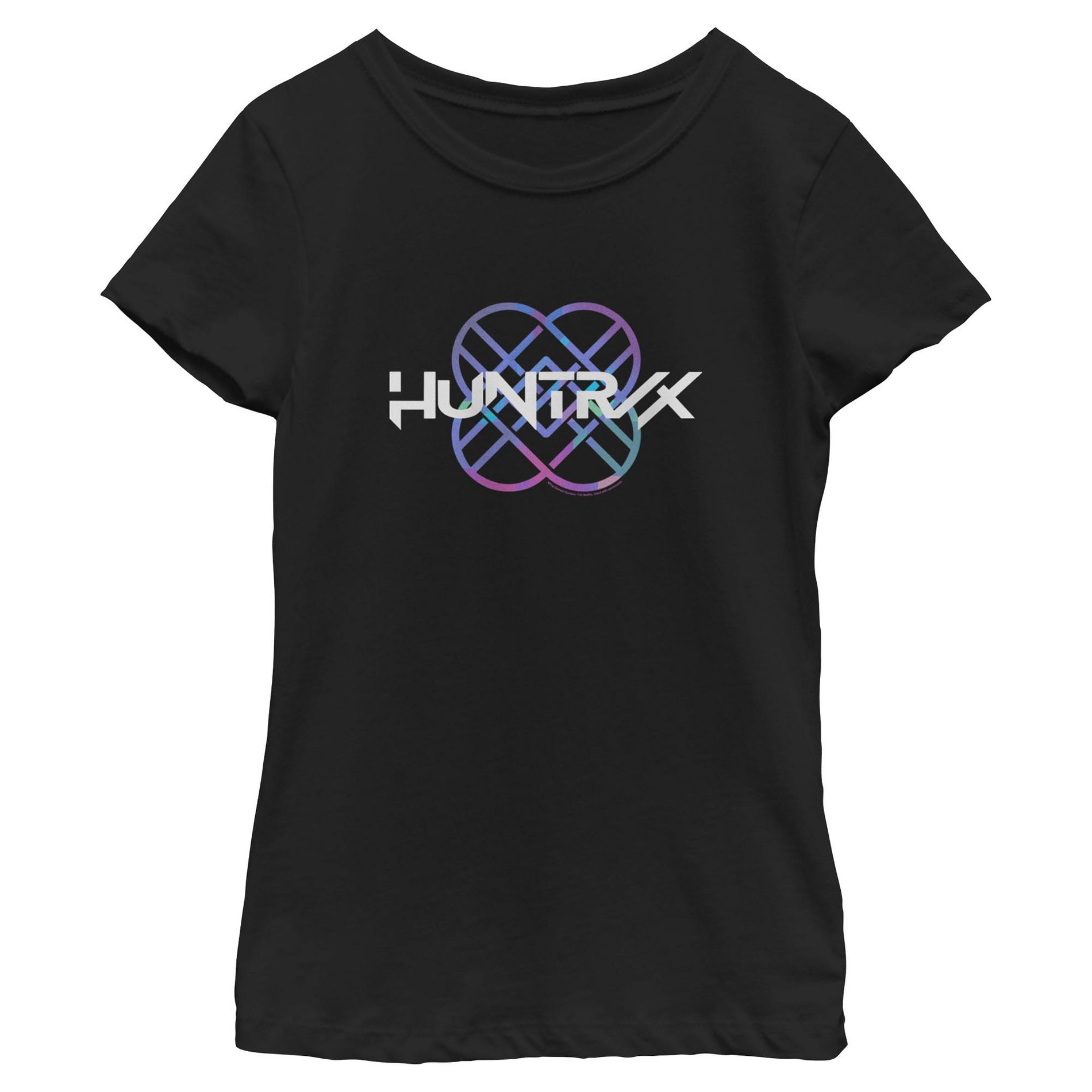 Girls KPop Demon Hunters Huntrix Holographic Logo T Shirt - Black - Large