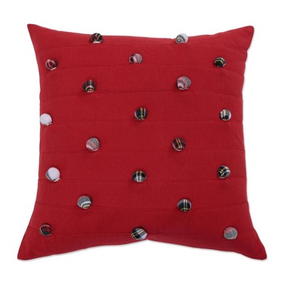 18"x18" Pom Pom Christmas Indoor Square Throw Pillow Red - Pillow Perfect: Festive Holiday Decor, Zippered