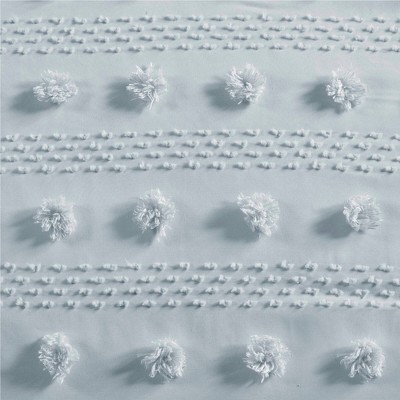 Blue Clip Jacquard Twin/Twin XL Duvet Cover Set with Pompom Accents