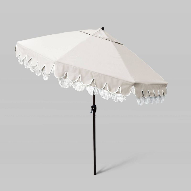9' Sunbrella Scallop Base and Fringe Market Patio Umbrella with Auto Tilt - Bronze Pole - California Umbrella, 3 of 5