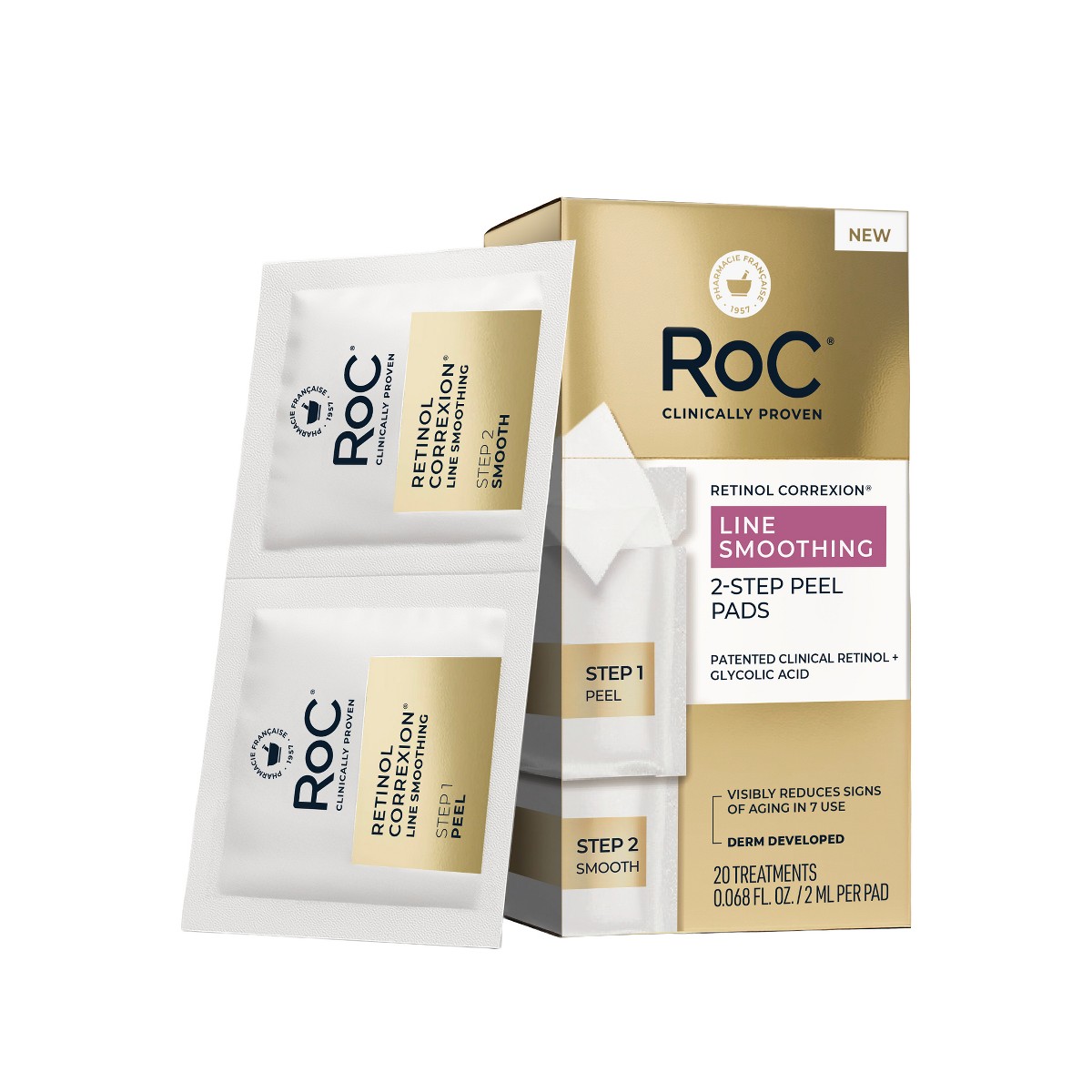 RoC Retinol Correxion Line Smoothing 2-Step Peel Pads 20 ct product package