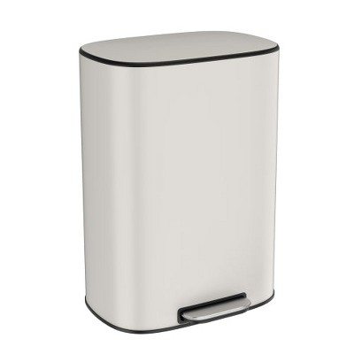 LunaLulinlk 13 Gallon 50L Kitchen Foot Pedal Operated Soft Close Trash Can - Stainless Steel Ellipse Bustbin - White