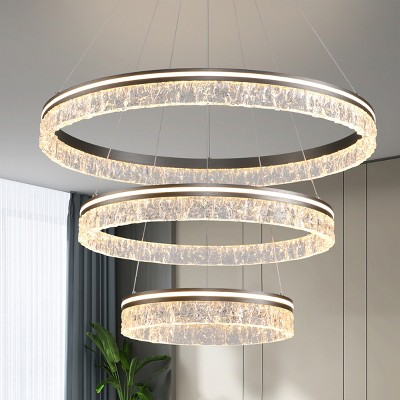 BAOURE Modern LED Chandelier 2 Ring 23.6in Grey Pendant Lighting  for Kitchen Island Dimmable LED Pendant Ceiling Light with Remote for Dining Room