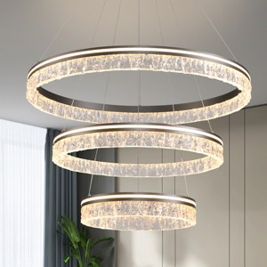 BAOURE Modern LED Chandelier 2 Ring 23.6in Grey Pendant Lighting  for Kitchen Island Dimmable LED Pendant Ceiling Light with Remote for Dining Room - 1 of 4