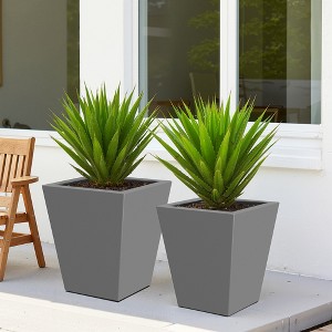 Wooakway 2-Piece Indoor Outdoor Geometric Metal Planter Pot Planter Box Patio Garden Bed Gray - 1 of 4