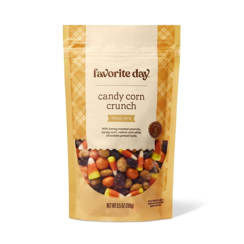CANDY CORN CRUNCH WITH HONEY-ROASTED PEANUTS, CANDY CORN, RAISINS & WHITE CHOCOLATE PRETZEL BALLS TRAIL MIX, CANDY CORN CRUNCH