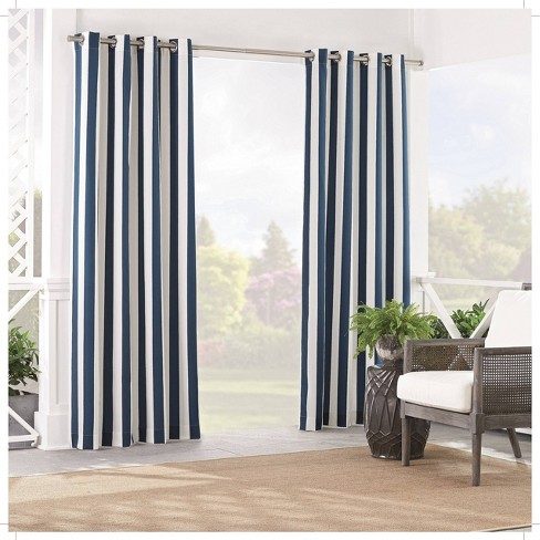 Blue Thin Stripe Indigo Brush Texture 50" Wide Curtain Panel by Roostery 