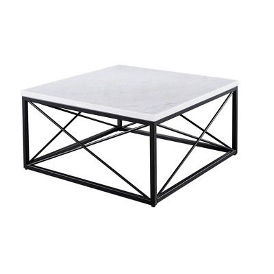 Modern Square Marble Cocktail Table with Black Iron Base