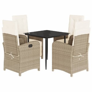 vidaXL 5 Pc Patio Dining Set Beige Poly Rattan Cushions Glass Table Outdoor Garden - 1 of 4