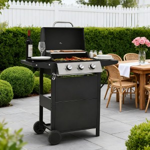 BAOURE 3-Burner Propane Gas Grill, 26,000 BTU Stainless Steel Barbecue Grill with Electronic Ignition & Precision Temperature Control - 1 of 4