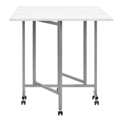 Sew Ready Silver White Folding Craft Table with Locking Wheels
