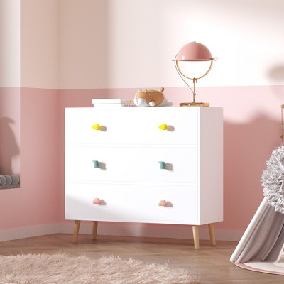 PDTEND Kids Toy Storage Organizer 3 Drawer, Baby Nightstand for Bedroom, Storage Cabinet