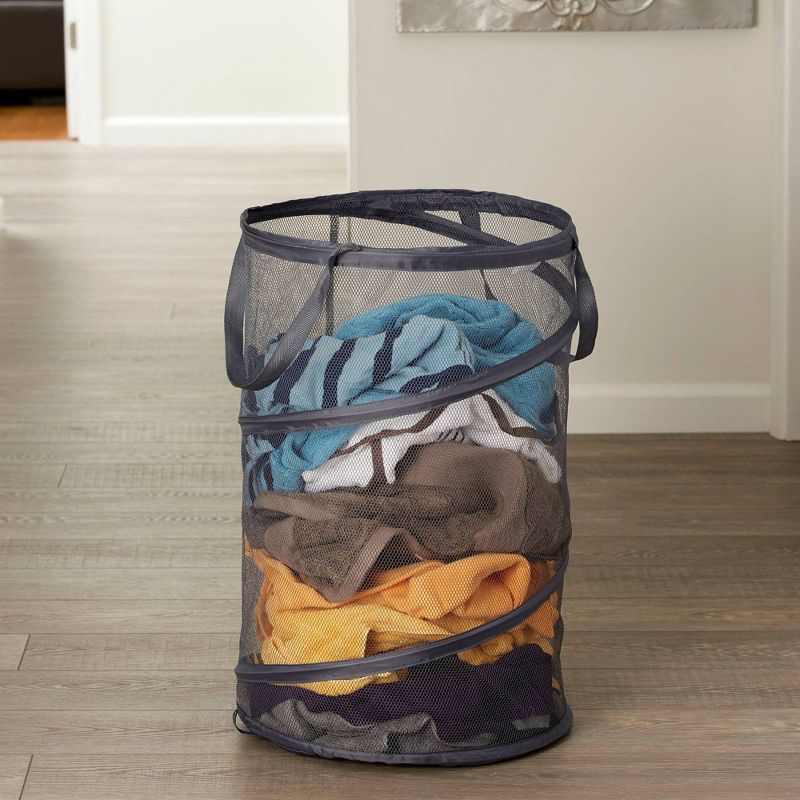 Household Essentials Pop Up Hamper Poly Mesh Bag Gray, 3 of 8