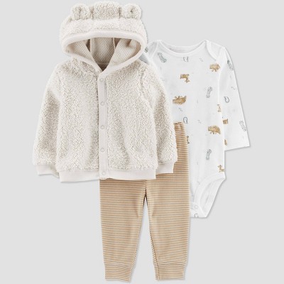 Image of Carter's Just One You®️ Baby Boys' Forest Sherpa Jacket & Bottom Set - Brown 3M