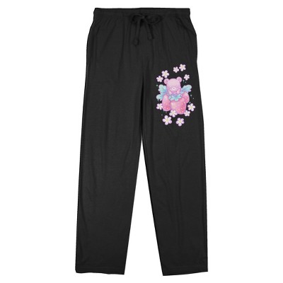 Kawaii Bear, Flowers, and Strawberries Women's Black Sleep Pajama Pants