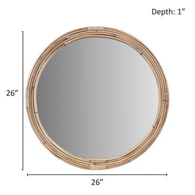 Natural Rattan Round Wall Mirror with Gold Finish