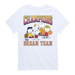 Boys' - Peanuts - Snoopy Charlie Lucy Sally Football Champions Short Sleeve Graphic T-Shirt - 1 of 4