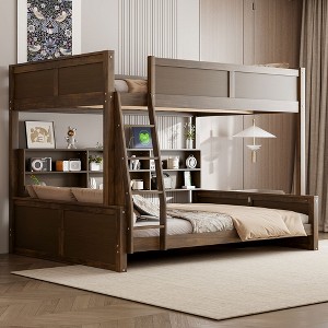 Twin XL over Queen Bunk Bed with Storage Cabinets and USB Ports - 1 of 4