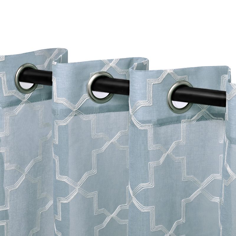 Decorative Quatrefoil Embroidered Sheer Curtain Set with 2 Panels and Rod Pockets by Blue Nile Mills, 2 of 5