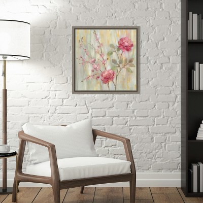 Silvia Vassileva Pink Floral Canvas Wall Art Print with Frame