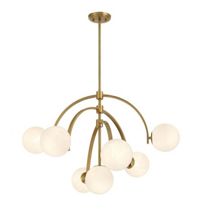 Marias 7-Light Warm Brass Globe Chandelier with Strie Glass