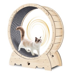 Cat Exercise Wheel, Cat Running Wheel With Built In Security Lock, Mute Roller, Thickened Cat Scratch Mat Solid Wood Cat Treadmill, Cat Sports Wheel - 1 of 4