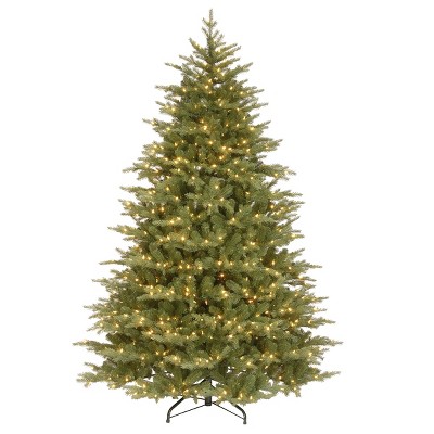 National Tree Company Pre-Lit 'Feel Real' Artificial Medium Christmas Tree, Green, Nordic Spruce, White Lights, Includes Stand, 7.5ft