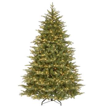 National Tree Company 7.5 ft Pre-Lit 'Feel Real' Artificial Medium Christmas Tree, Green, Nordic Spruce, White Lights, Includes Stand