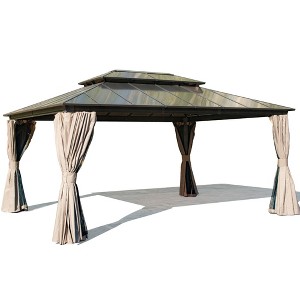 Gloweer Outdoor Hardtop Aluminum Gazebo Permanent with Polycarbonate Double Roof, with Curtain and Net - 1 of 4