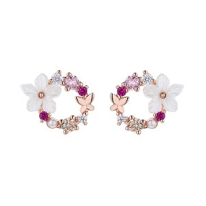 14K Gold and Sterling Silver Opal and Resin Open Flower earrings with Crystals - 1 of 4
