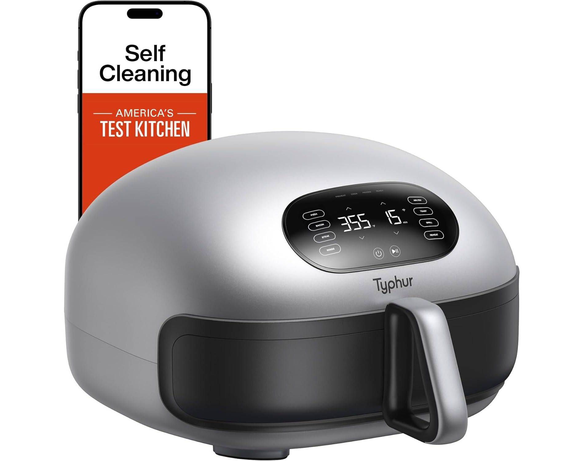 Typhur Dome 2 Smart Air Fryer Extra Large with Dual Heating, Fits 12" Pizza, 15 Functions, Self-Cleaning, Whisper-Quiet, PFAS-Free Ceramic Basket