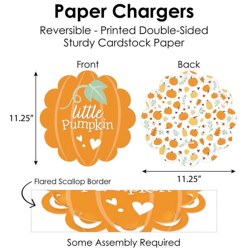 Big Dot of Happiness Little Pumpkin - Fall Birthday Party or Baby Shower Paper Charger and Table Decorations - Chargerific Kit - Place Setting for 8, 5 of 9
