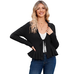 Clearlove Women's Long Sleeve Collared Open Front Cardigan Sweaters Lightweight Button Down Knit Sweater - 1 of 4