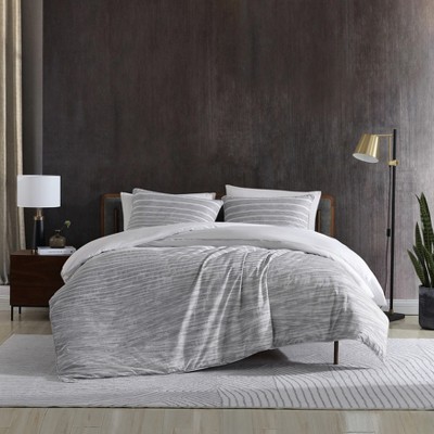 King Grey Cotton Abstract Stripe Duvet Cover Set
