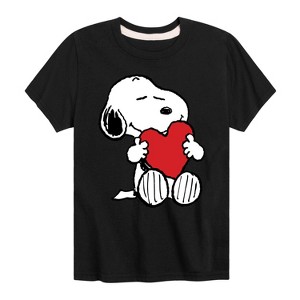 Boys' - Peanuts - Snoopy Valentine's Hugging Heart Short Sleeve Graphic T-Shirt - 1 of 4