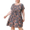 Agnes Orinda Women's Plus Size Floral Inverted Box Pleat Boho T-Shirt Dresses - 2 of 4