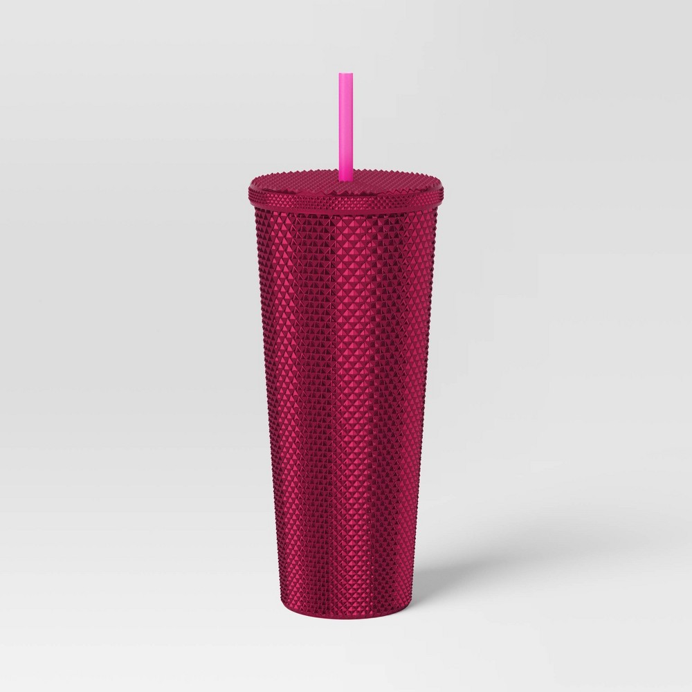 Photos - Glass 24oz Plastic Tumbler with Straw Iridescent Pink Vibes - Opalhouse™