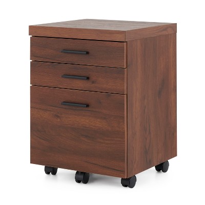 HOMCOM 3 Drawer Office Storage Cabinet, Under Desk Cabinet with Wheels,  Brown Wood Grain