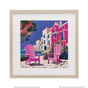 Stupell Industries Beach Chair Meetup in Pink Framed Print Under Glass - 1 of 4