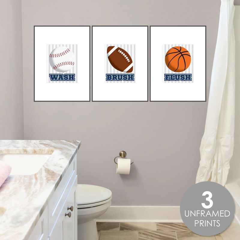 Big Dot of Happiness Go, Fight, Win - Sports - Unframed Wash, Brush, Flush - Bathroom Wall Art - 8 x 10 inches - Set of 3 Prints, 3 of 7