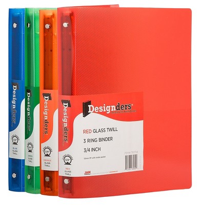 JAM Paper Plastic .75" 3-Ring Binders Assorted Colors 4/Pack 750T1RGBOR