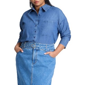 ELOQUII Elements Women's Plus Size Oversized Chambray Top - 1 of 2