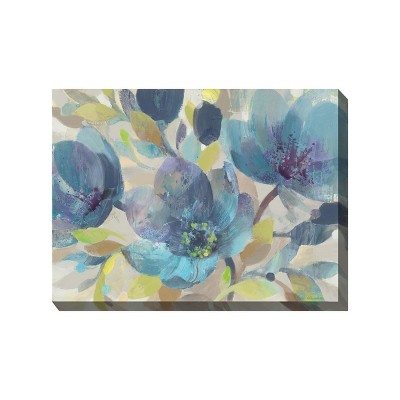 Cottage Garden West of The Wind Blue Melody Blue, Green 40 x 30 Inch Waterproof Gallery Wrapped Canvas, Outdoor Garden, Yard, Patio All Weather
