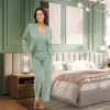 ADR Women's Pajamas Set, Soft Ribbed Knit Waffle 3 Piece Lounge Set - Cardigan Sweater, Cami Top Shirt, Pajamas Pants - 2 of 4