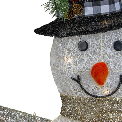 49" White and Black LED Lighted Snowman with Top Hat Christmas Lawn Decoration